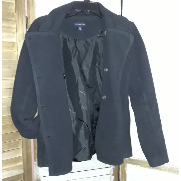 Lands End Women's XS Double Breasted Thermacheck Fleece Pea Coat Black - Picture 3 of 7